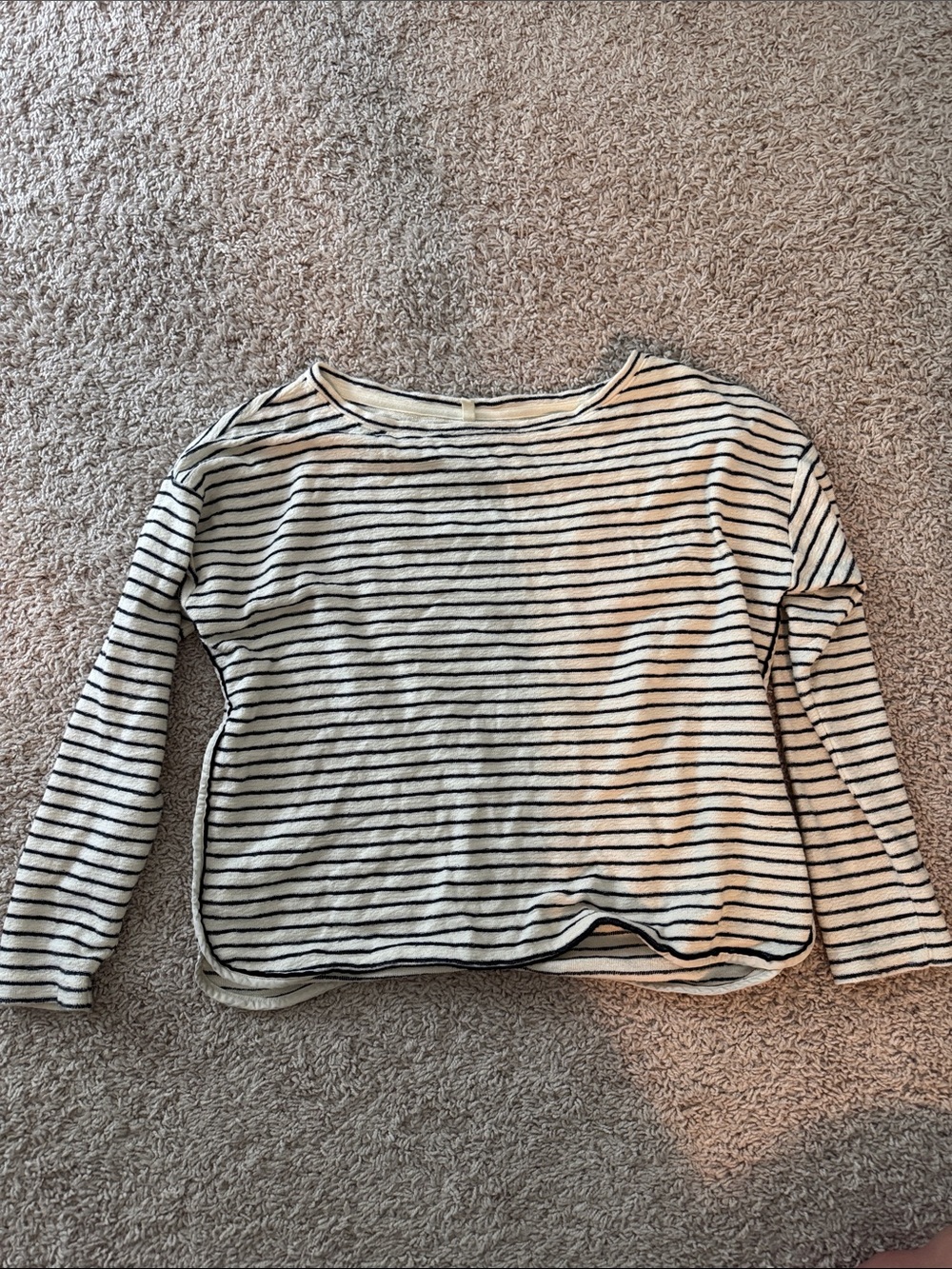 Lou & Grey Black & White Striped Long-Sleeve Boatneck Top